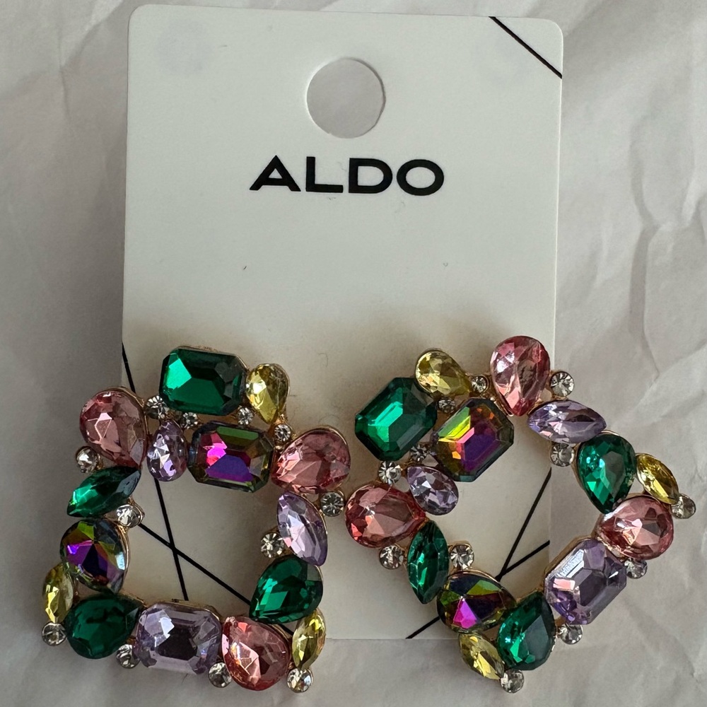 Aldo Green and Pink Geometric Gemstone Earrings